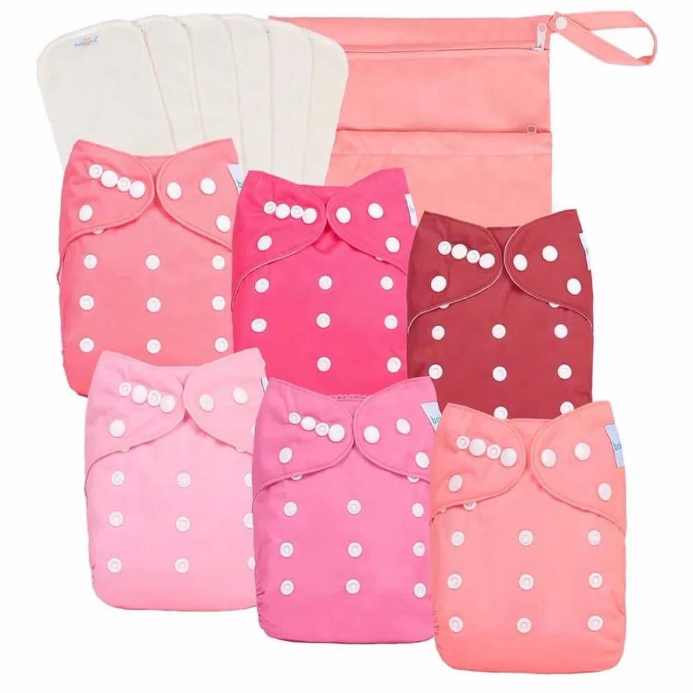 babygoal Cloth Diapers 6 Pack+6pcs Rayon from Bamboo Inserts+Wet Bag,toddler